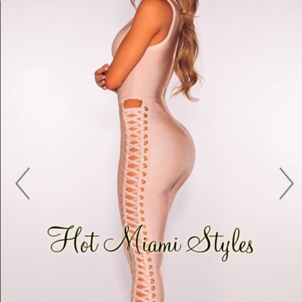 Hot Miami Styles Lace Up Sides bandage Jumpsuit